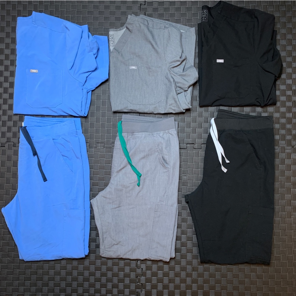 Figs Mens Size XL Lot Gray Blue Black Cairo Cargo Scrub Shirt And Pant Full Set